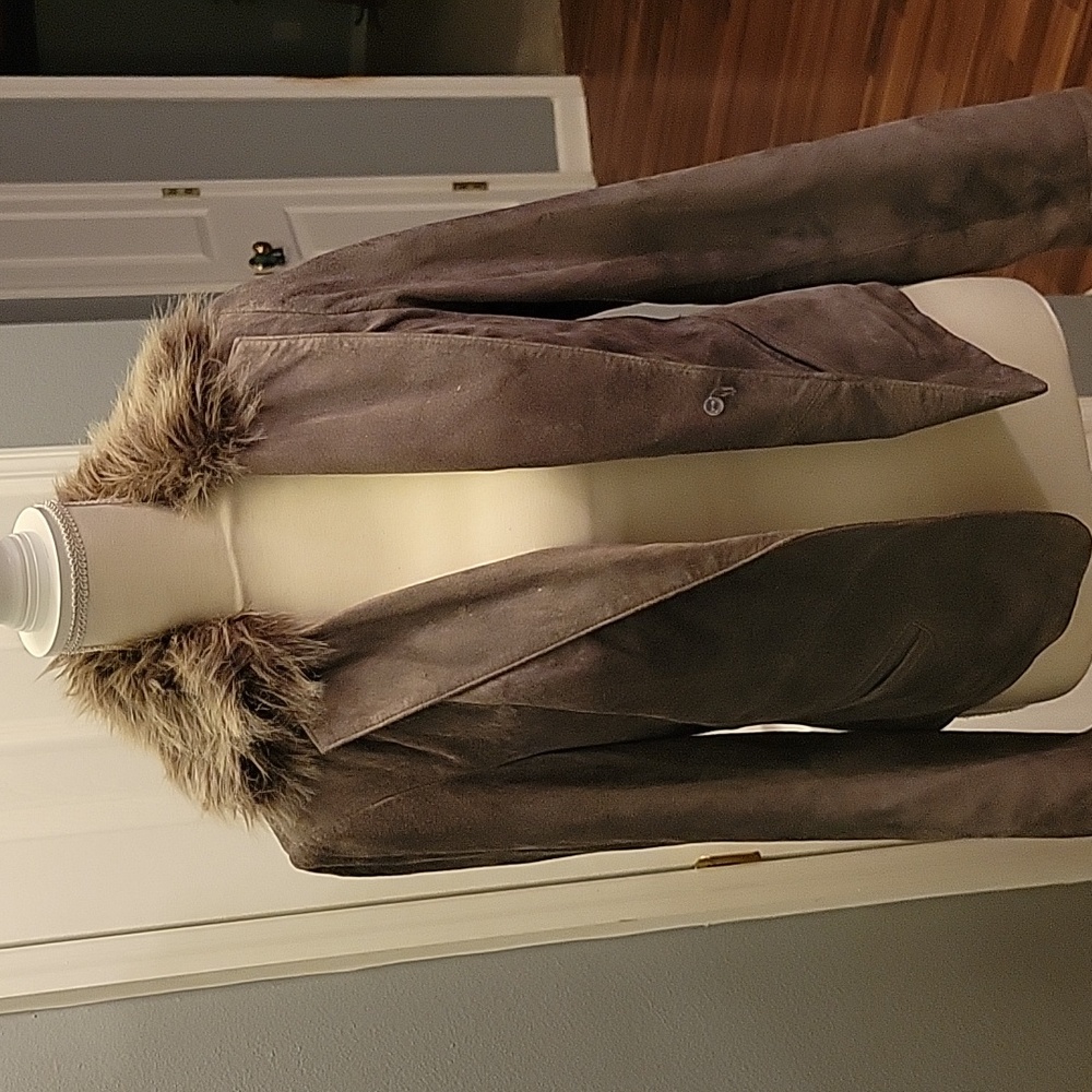 INC International Concepts suede fur collar jacket